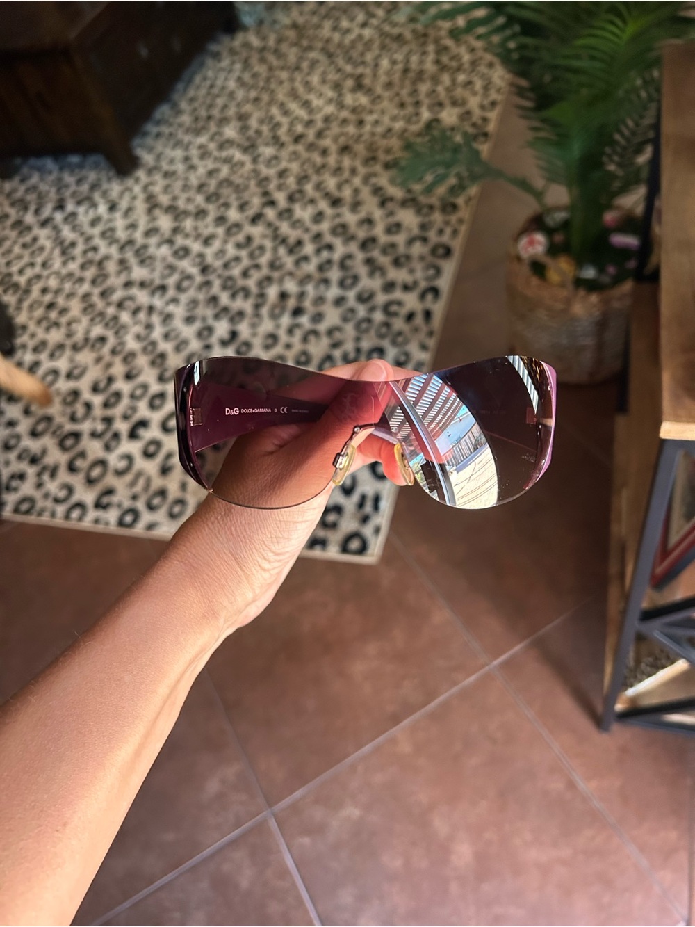 Vintage D&G Dolce & Gabbana Purple Shield Sunglasses 6037B Y2K Rhinestone